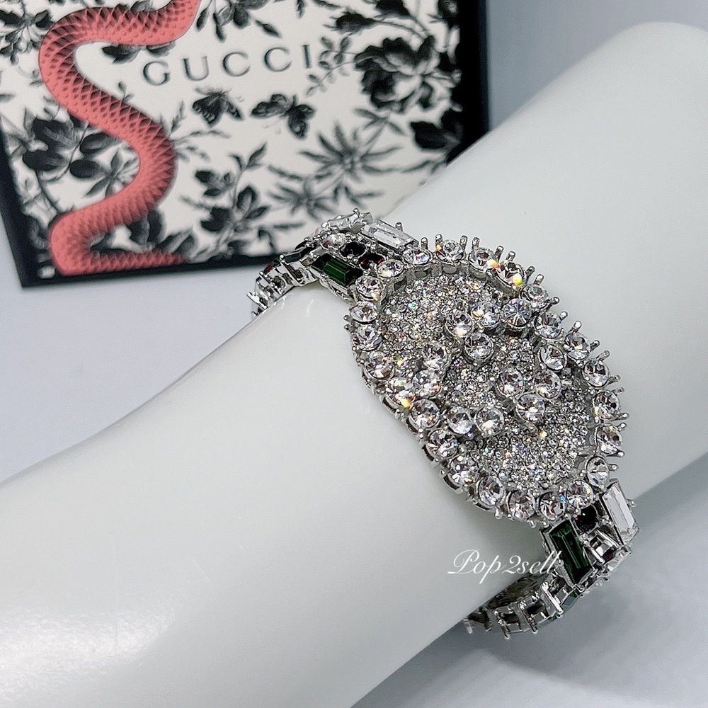 NEW Gucci Web GG Red Green Crystal Bracelet Size M - Picture 8 of 14